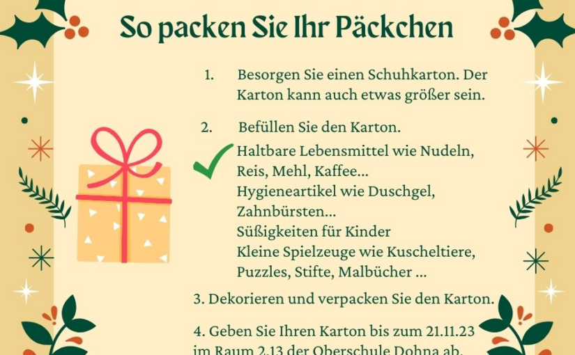 Weihnachten im Schuhkarton – Die Oberschule Dohna freut sich über Unterstützung!